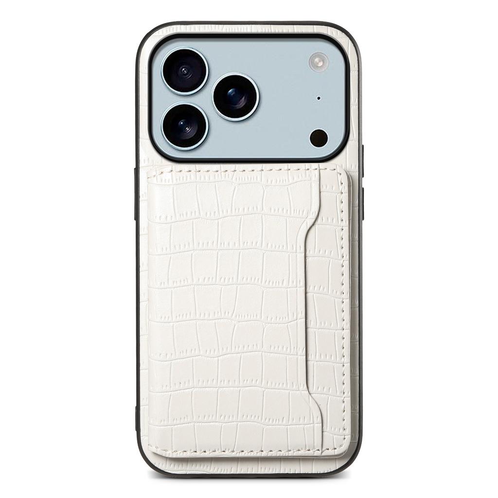 For iPhone 17 Pro Max Case Card Holder Kickstand Crocodile Texture Leather Back Phone Cover