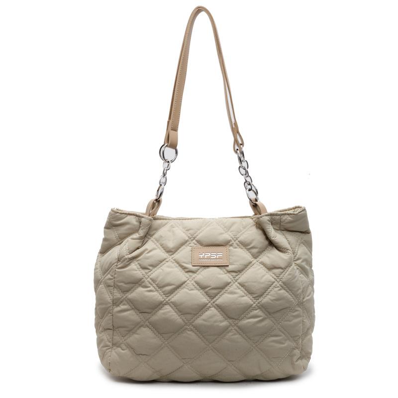 

New large-capacity cotton clothing bag fashionable solid color simple diamond embroidery thread shoulder bag casual commuter hand хаки