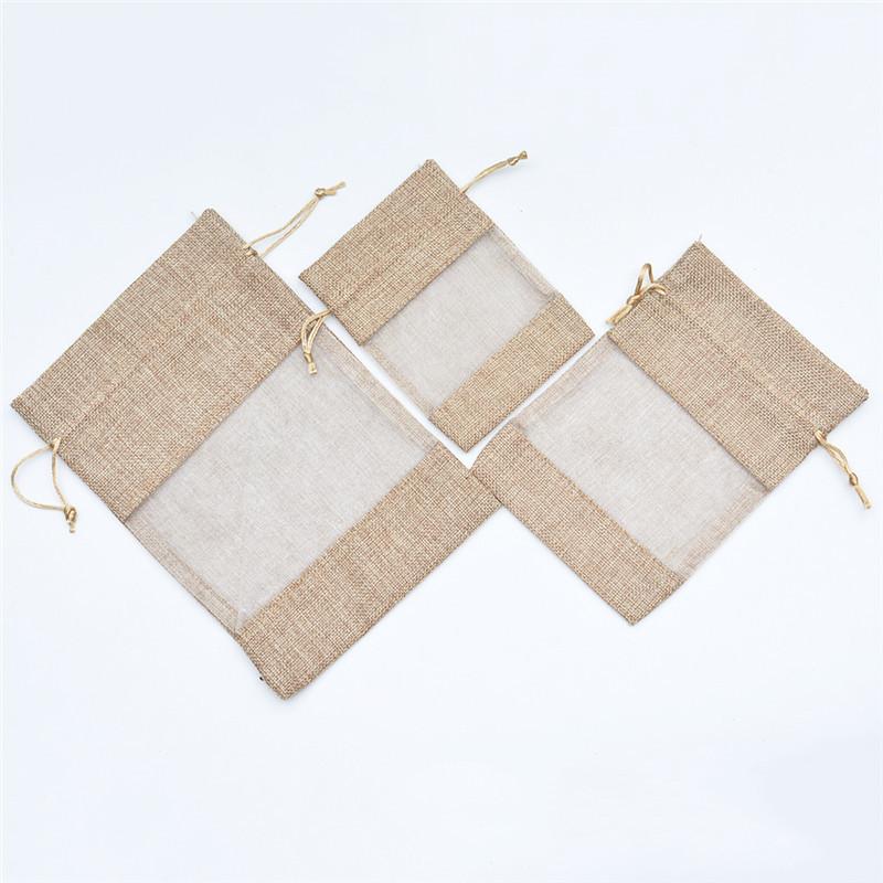 12pcs Single-sided Window Linen Bag Linen Drawstring Bag Cosmetic Jewelry Packaging Bag Lavender Mosquito Repellent Sachet Cloth Bag Drawstring Bag