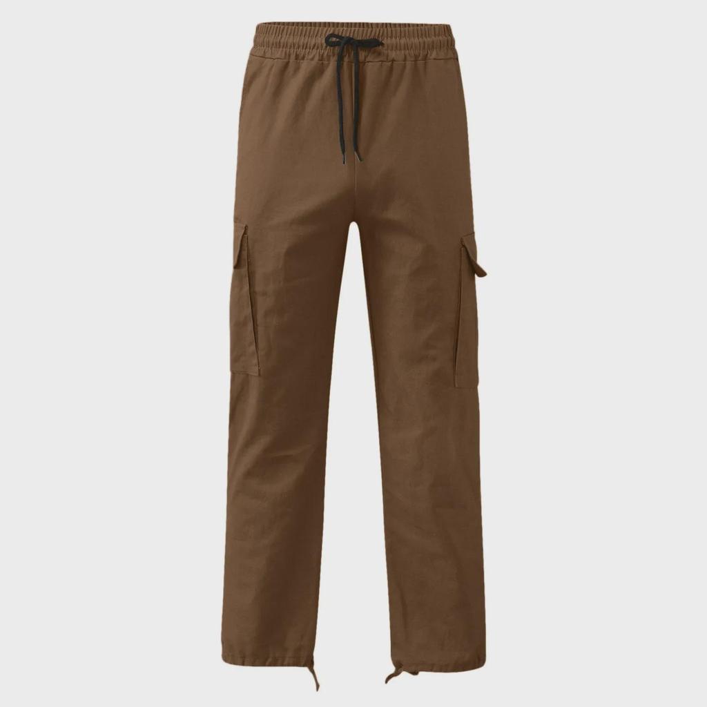 Men's Straight Casual Multi-Pocket Overalls for Spring and Autumn with Drawstring.
