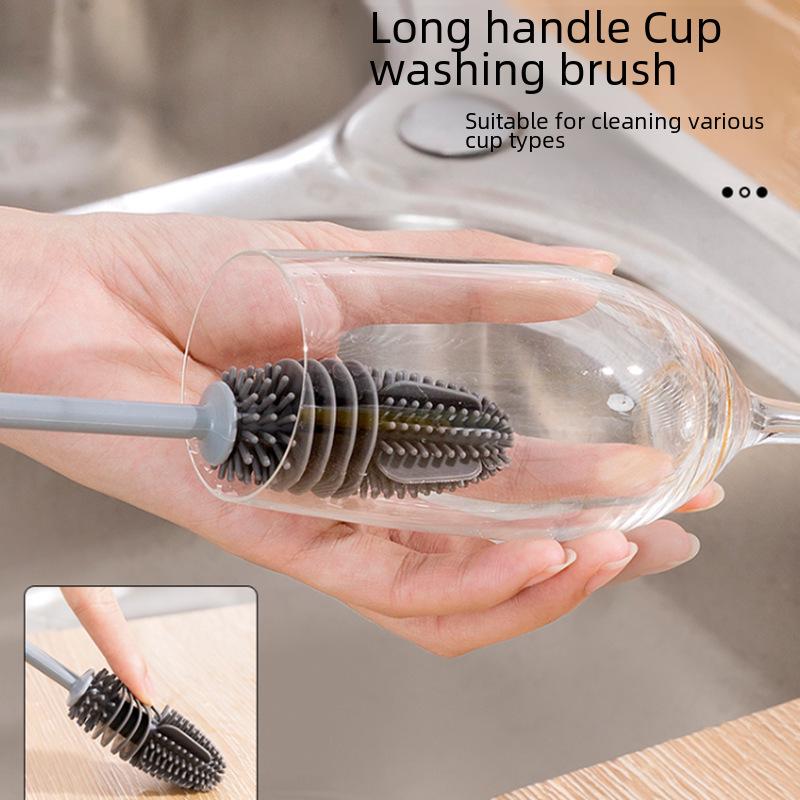 

Long-Handle Silicone Kitchen Brush for Cups, Bottles, and Teapots – Effective Corner Cleaning