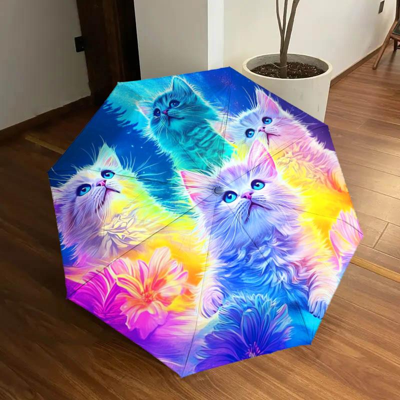 1pc Colorful Kittens in Space Umbrella with Plastic Handle,Suitable for All Seasons Home Travel Outdoor UmbrellaDD557