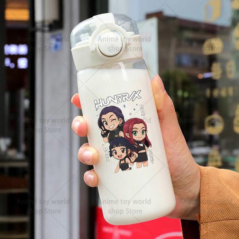 KPop Demon Hunters Sports Transparent Water Bottle Portable Gym Travel Clear Leakproof Drinking Frosted 400ml Play Entertaining Safe Kid Friendly Fun