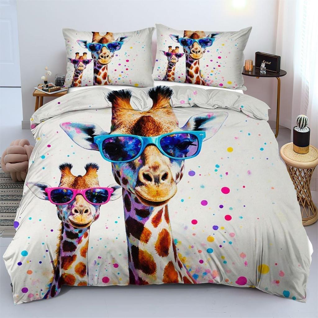 3D Printed Giraffe Pattern Duvet Cover Microfiber Soft Breathable Animal Skin Bedding Set with Pillowcase for Bedroom Home Decor
