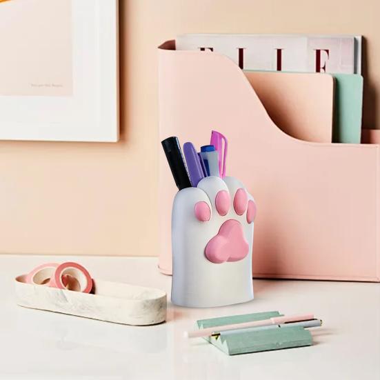 Cat Paw Pen Holder 3D Printed Pet Paw Design Desktop Organizer Makeup Brush Storage Cup for Desk Vanity Workspace Decor