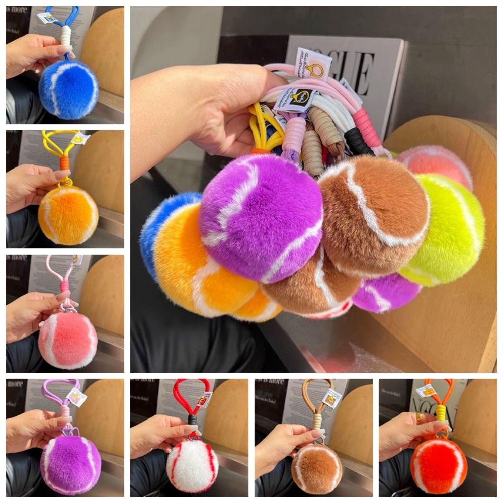 

Plush Tennis Ball Plush Pendant Anti Lost Plush Tennis Keychain Female Lady Girl