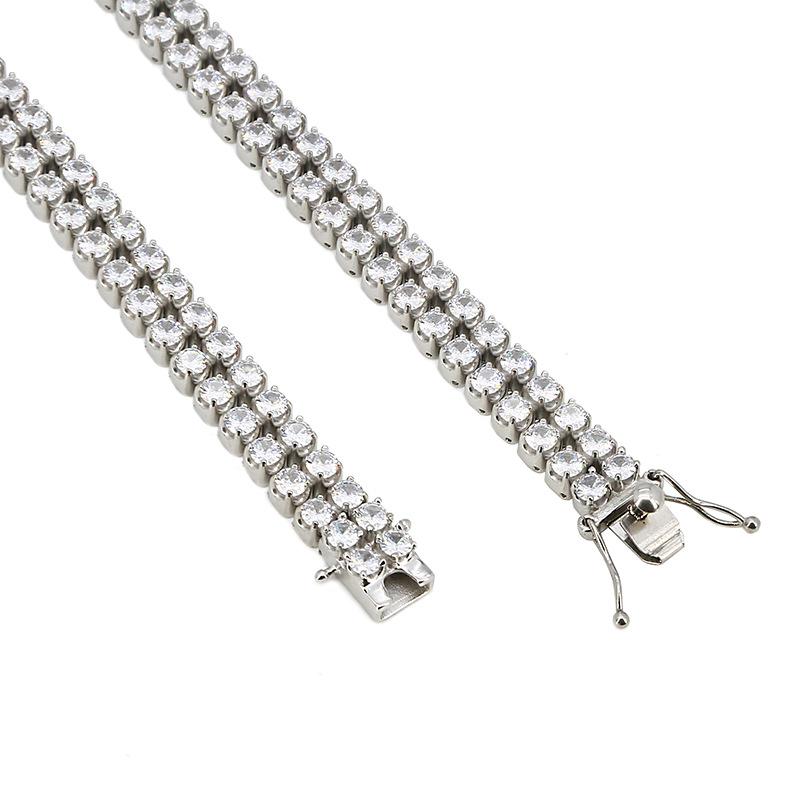316 Stainless Steel Stone-set Bracelet, Double Row Full Diamond Men s Bracelet, INS Trend Titanium Steel Cuban Chain chain width 12mm*22cm