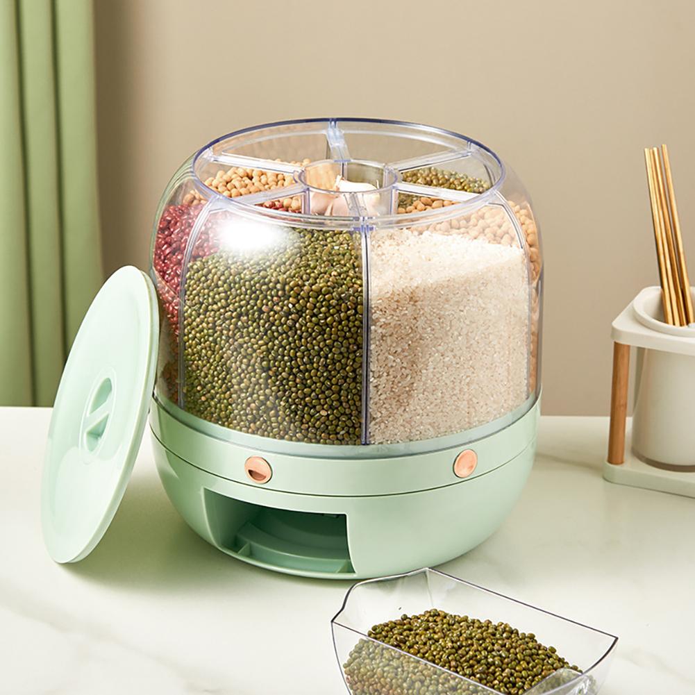 360° Rotating Grain Dispenser Rice Barrel Bulk Cereal Separated Jar Sealed Insectproof Rice Tank Kitchen Food Storage Container