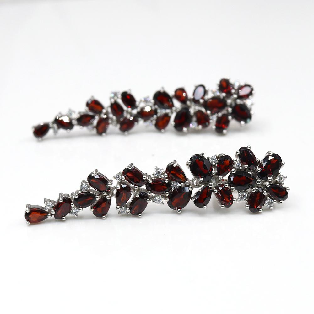 925 sterling silver Women's Long party earrings natural Mozambique garnet Leaf shape design fine jewelry for birthday party wear