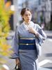 [ROCCA] Half-width Obi (Kurume Weave) Reversible, Made In Japan, Cute and Stylish, 100% Cotton, for Kimono, Yukata, Easy Care (Checkered Dark Navy X