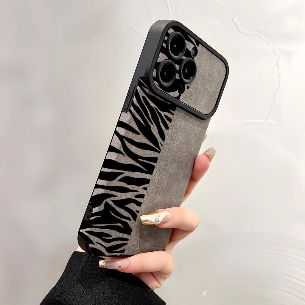 Winter ins zebra pattern sheepskin, suitable for Apple 17promaxs mobile phone case iPhone15pro simple model