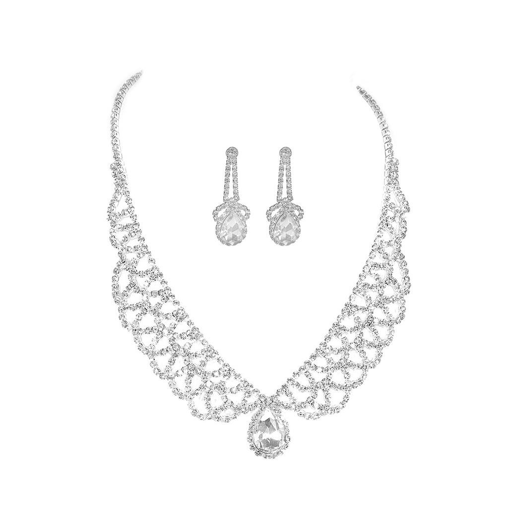 Snygg Geometrisk Ihålig Glänsande Strass Halsband Örhängen Tvådelat Set