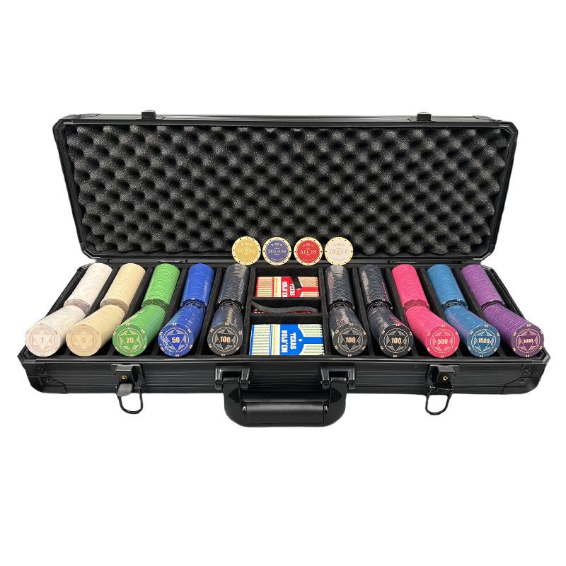 Texas Hold'em High-End Ceramic Poker Chip Set with Professional K Box for Card Rooms