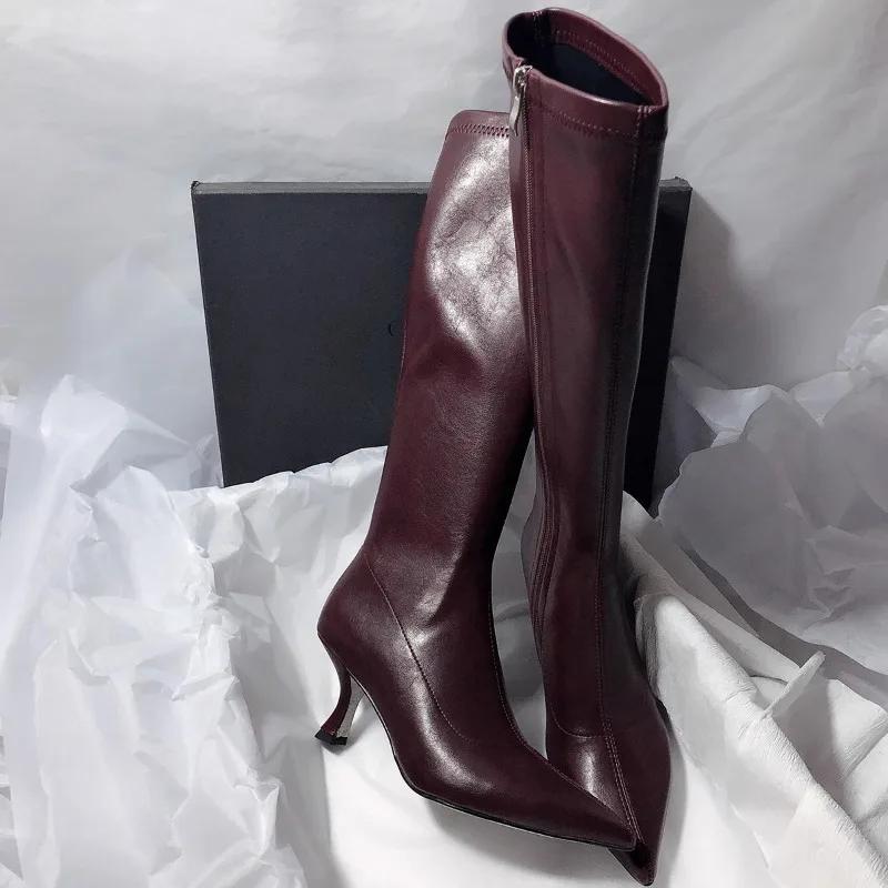 Autumn New Stiletto Fashion Boots Women'S Pointed Toe Side Zipper Anti-Slip Wear-Resistant Tall Single Boots