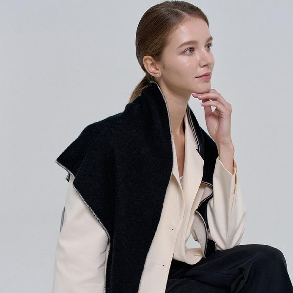 Dal Cashmere Double Faced Cashmere Muffler Triangle Black Beige Single option