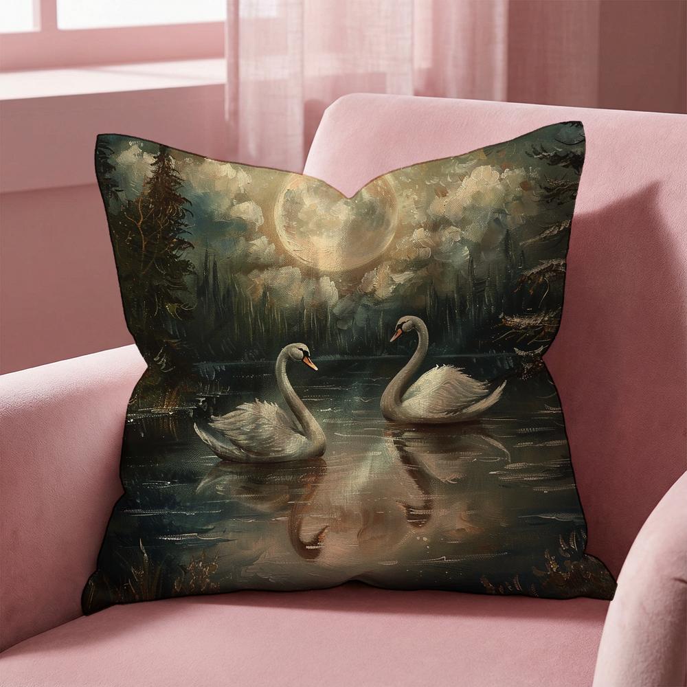 Elegant Swan Floral Cushion Cover Multi-Scene Pillow Cover for Home & Car - Reversible, Soft & Durable for Daily Use
