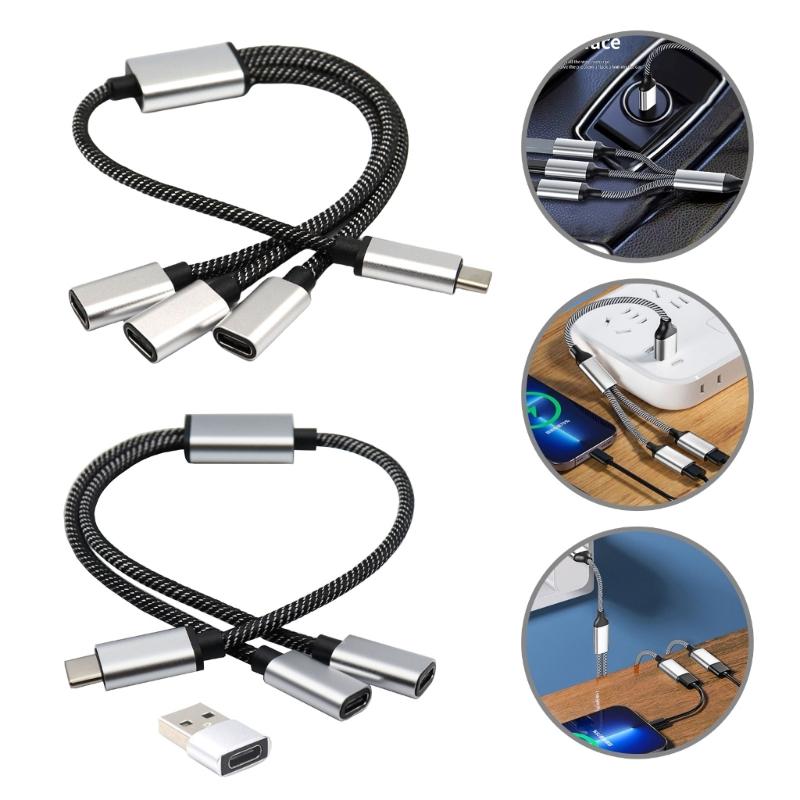 USB C Male to 2/3 USB C Female Splitter Cord Converters Multiple Hubs USB C Port Hub Charger Power Split Adapter 11.81in