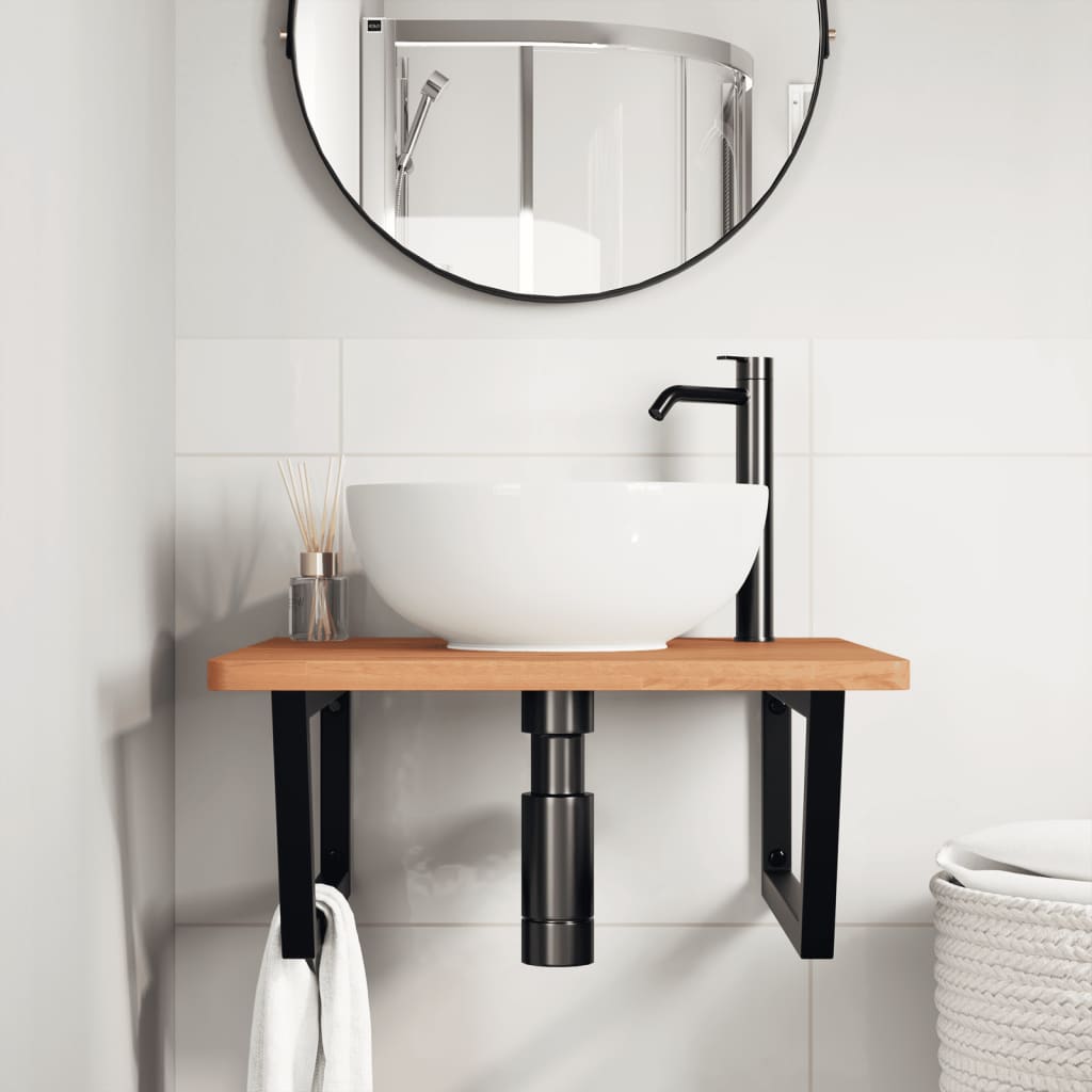 Vidaxl Wall Shelf Under Sink, Steel and Solid Beech Wood