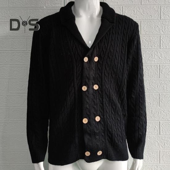 Осінь-зима Чоловічий светр Двобортний ґудзики з лацканами з довгими рукавами Крученої текстури Однотонне товсте еластичне в’язане пальто