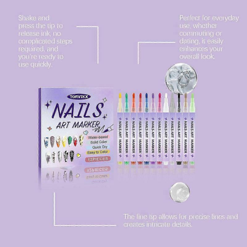 Nail Polish Pens - Diy Nail Art Drawing Pen Fine Tip, Long-Lasting Bright Colors, Easy To Operate Nail Pen,Waterproof Applicators for Artistic Drawing
