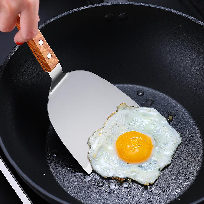 Stainless Steel Wooden Handle Cooking Spatula Steak Egg Pancake Frying Shovel Pizza Shovel Kitchen Accessories