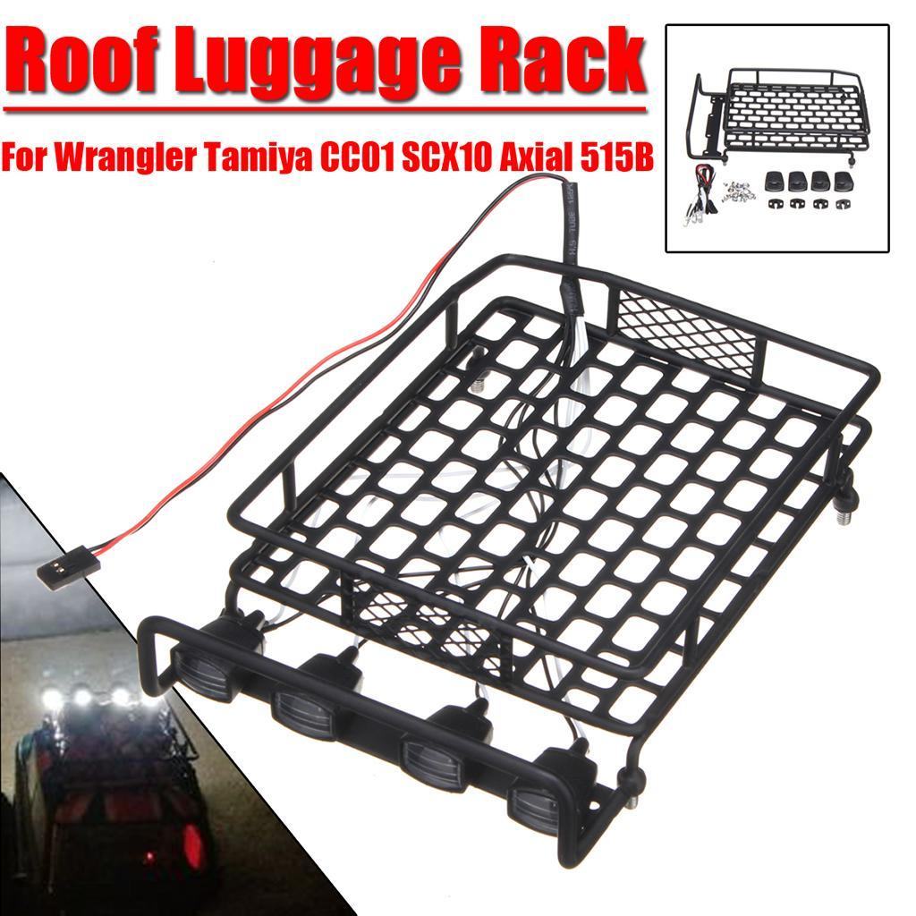 Roof Luggage Rack LED Light Bar Aluminum Roof Carrier for RC Wrangler CC01 1/10 Rally Axial SCX10