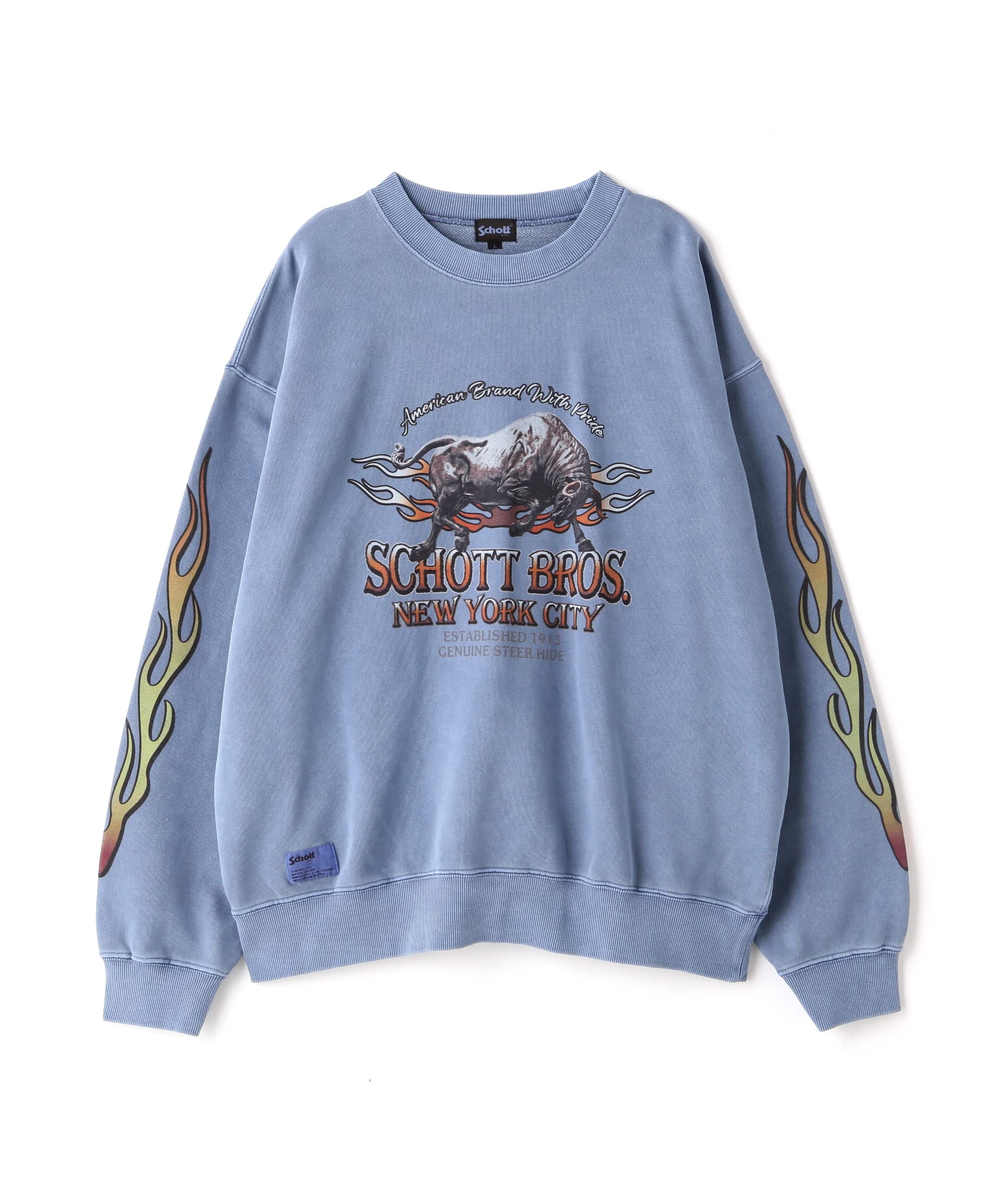 

Schott NYC PIGMENT O/D CREW SWEAT BULL FIRE / Пигментированный свитшот Bullfire M 115 Сине-серый 782-3132005