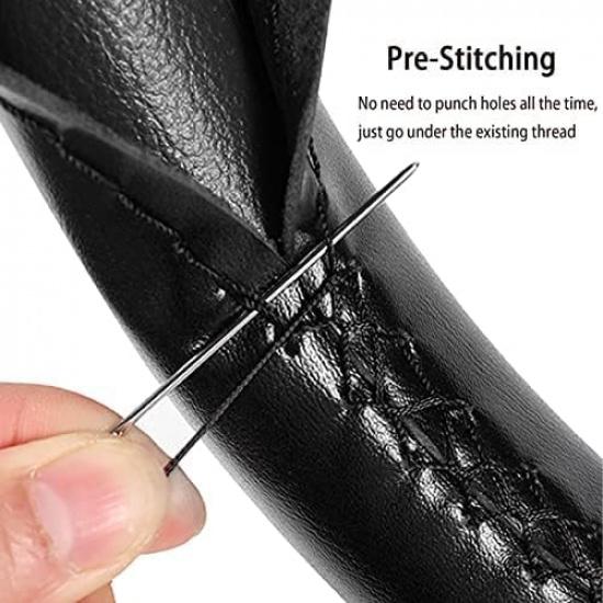 SEG Direct Genuine Leather Steering Wheel Cover, Stitch On Wrap, 15 Inch Steering Wheel Wrap For Car Truck SUV Pickup Boat, DIY Sewing With Needle