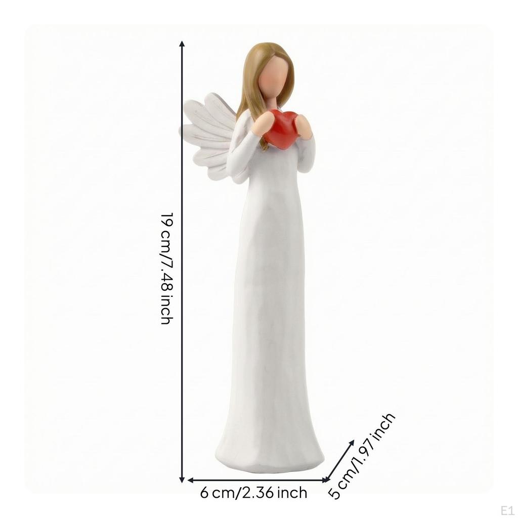 Decorative Resin Angel Statue | Tabletop centerpiece Size, Figurine with Red Heart, Slender