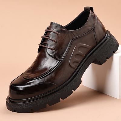 Top Layer Cowhide High-end Casual Men's Shoes Genuine Leather Business Formal Leather Shoes Light Luxury Thick Sole Big Head Men's Single Shoes