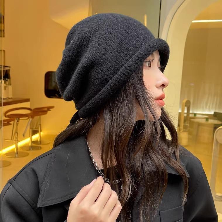 Pile hat women's autumn and winter crimping cold hat retro winter warm knitted hat