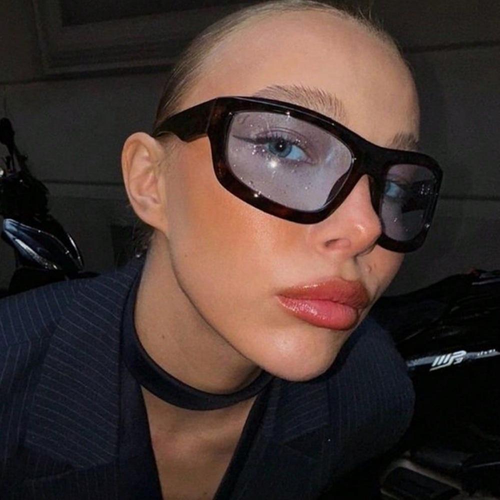 Attractive Glasses Women's Black Y2k Face Mask Oversized Frame Sunglasses Trendy Instagram Sunglasses Outdoor Fashion One-Piece Sports Sunglasses