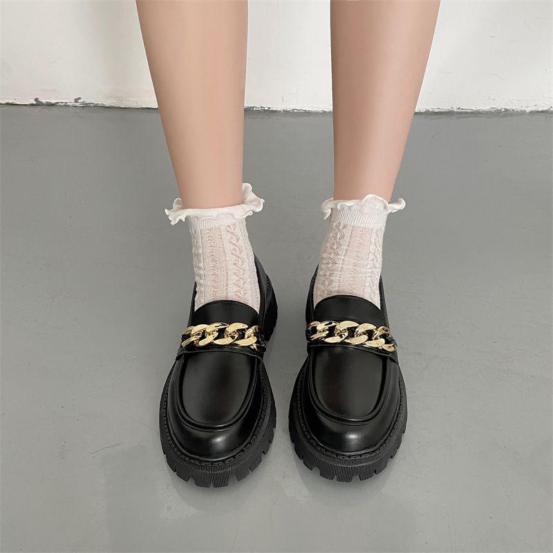 Boty Mary Jane Pro ženu Lodičky Lolita Platforma Dámské Mokasíny Vintage Pevná kůže Slip On Kovová přezka Boty Oxford