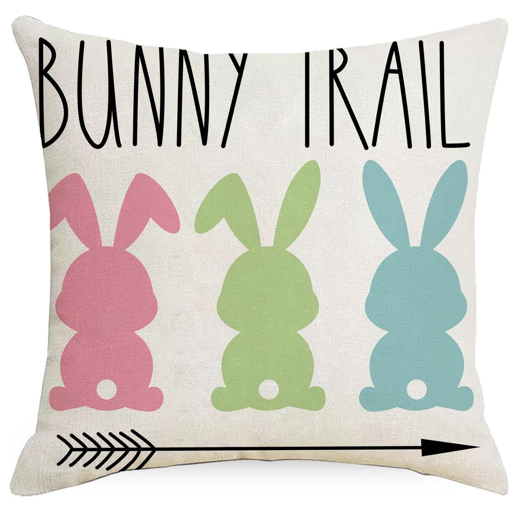 New Easter Pillowcase Cute Fun Rabbit Short Plush Linen Cushion Pillowcase