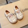 Girls' shoes, bow-knot lace-up leather shoes, new spring/autumn collection, Mary Jane princess shoes for students, breathable single shoes for
