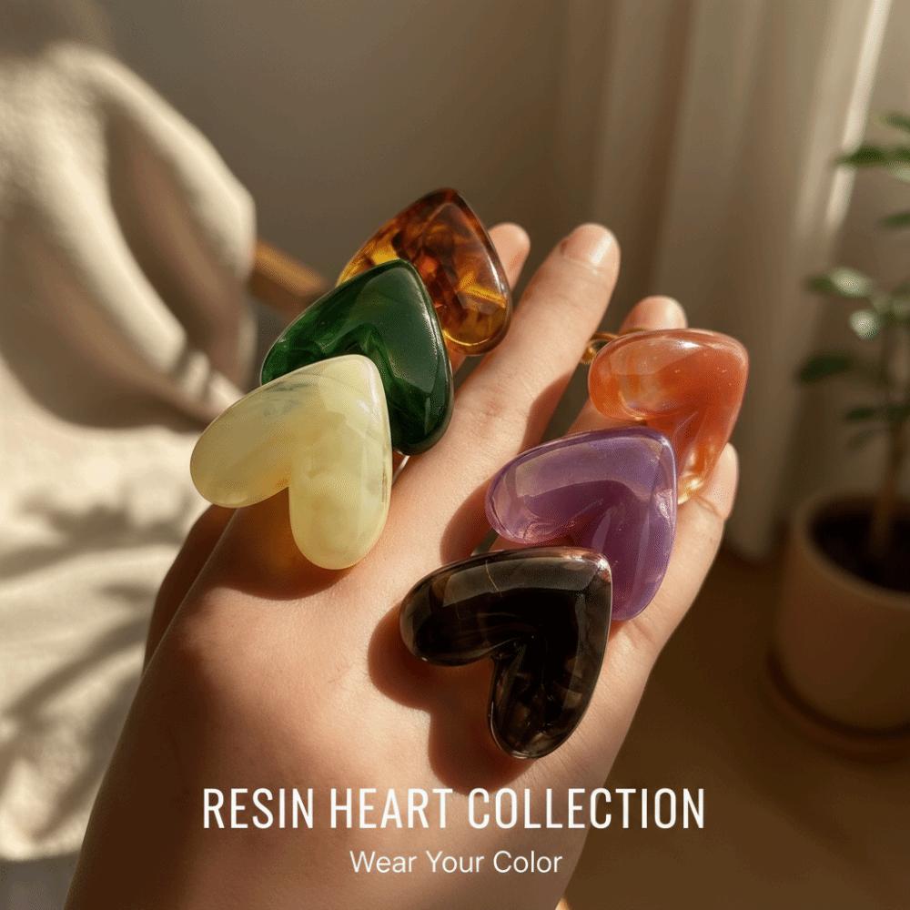 Einfacher offener Mundring Persönlichkeit Verstellbarer Ring Mode Herz Harzring Herren/Damen