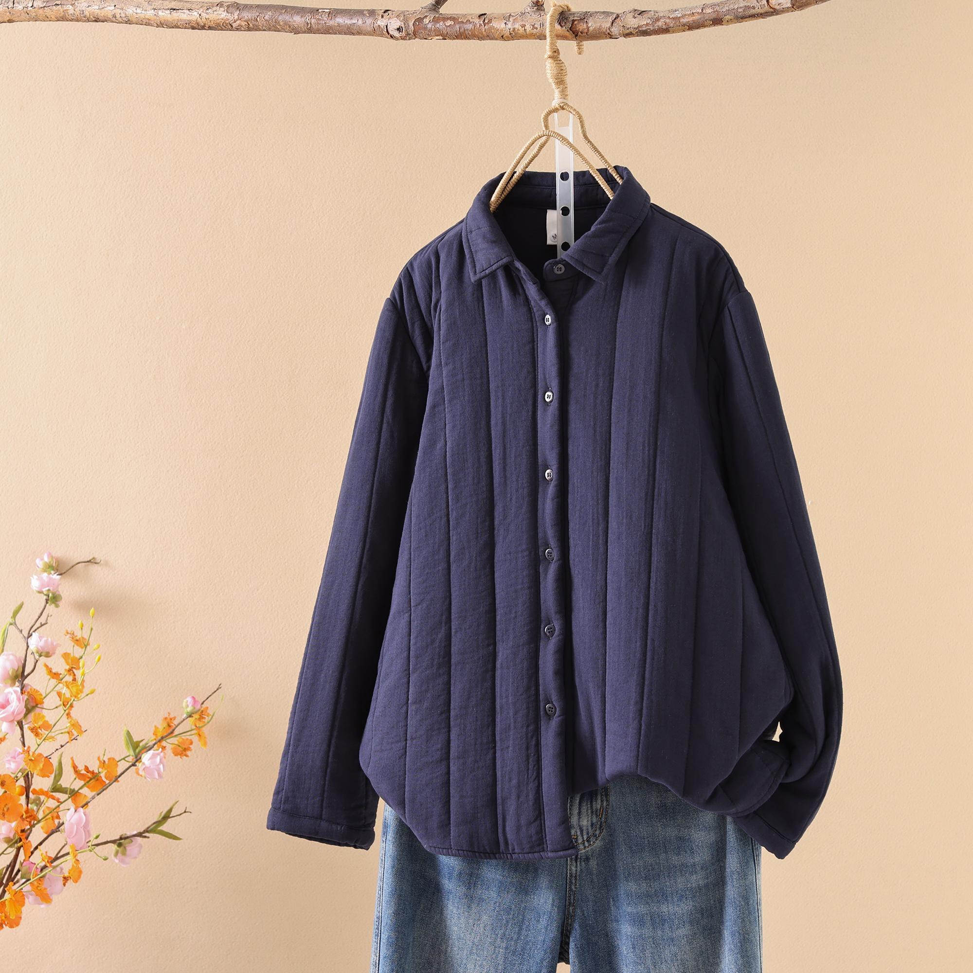 2025 Autumn/Winter Women s Artistic Quilted Cotton Jacket - Loose Fit, Long Sleeve, Embroidered Design Medium