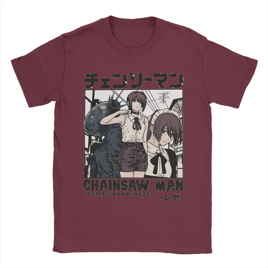 Makima Reze Anime Bomben Teufel T-Shirt Herren Freizeit Reines Baumwoll-T-Shirts Sommer Rundhals Trendiges T-Shirt Übergroße Kleidung