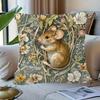 1Pc Cottage Living Room Mouse Pillow Cover, Polyester 2D Double-Sided Print, Floral Field Mouse Cushion, Animal & Nature Lover G