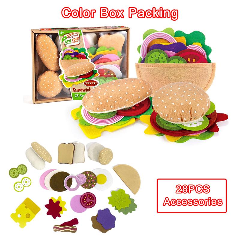 Çocuklar Simülasyon Pizza Hamburger Yaratıcı Oyun Rol Yapma Mutfak Oyuncak Sandviç Yiyecek Pişirme Montessori Eğitici Keçe Oyuncak