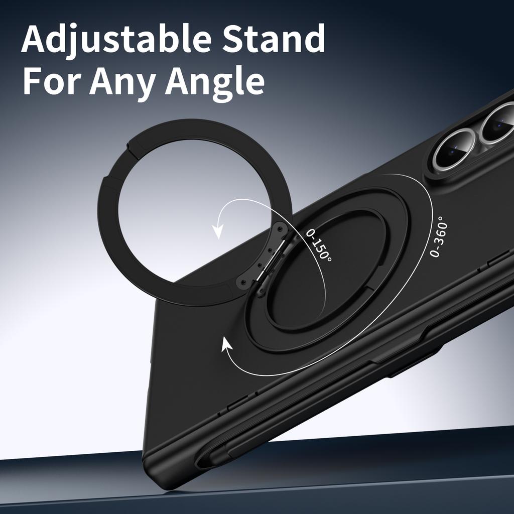 For Samsung Galaxy Z Fold 7 6 5 4 3 5G 360° Magnetic Bracket Phone Case with Screen Glass Film S Pen Slot Hinge Shockproof Cover