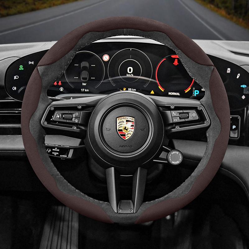 AVK3 Voor Porsche Suede Drukknop Stuurwielhoes Past op Macan Cayenne 911 Taycan Panamera 918 718 Warme Stuurwiel Accessoires