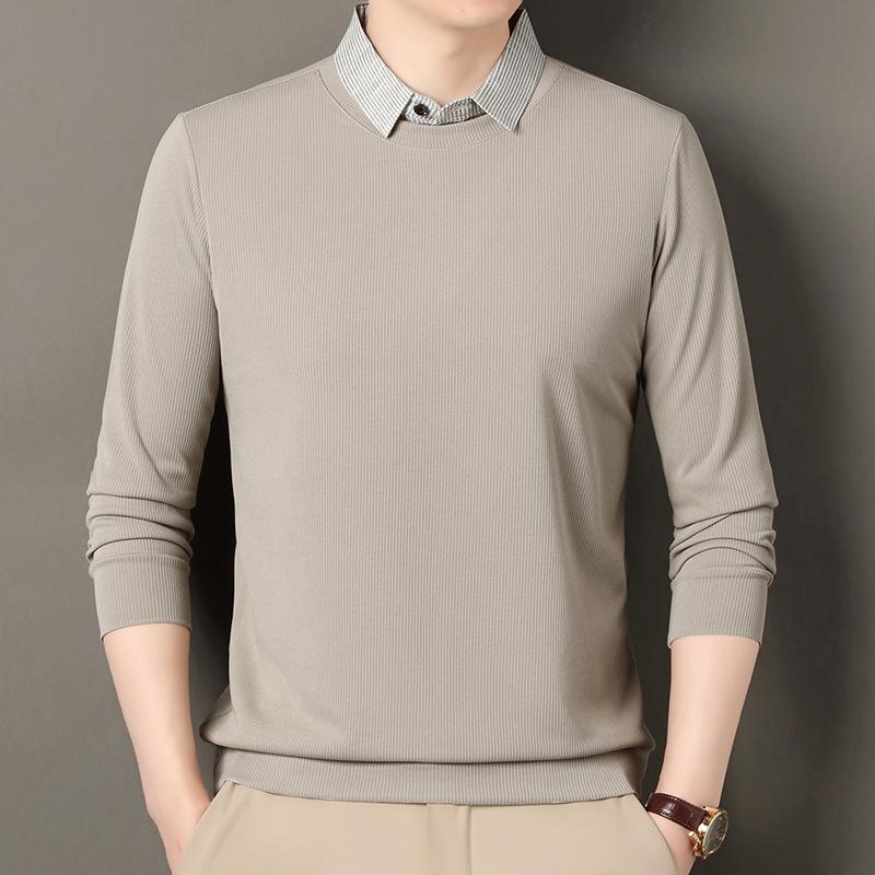 

Men s Fake Two Piece Polo Shirt Casual Fashion Long Sleeve Collar T-shirt Versatile Top 4XL брудно-білий