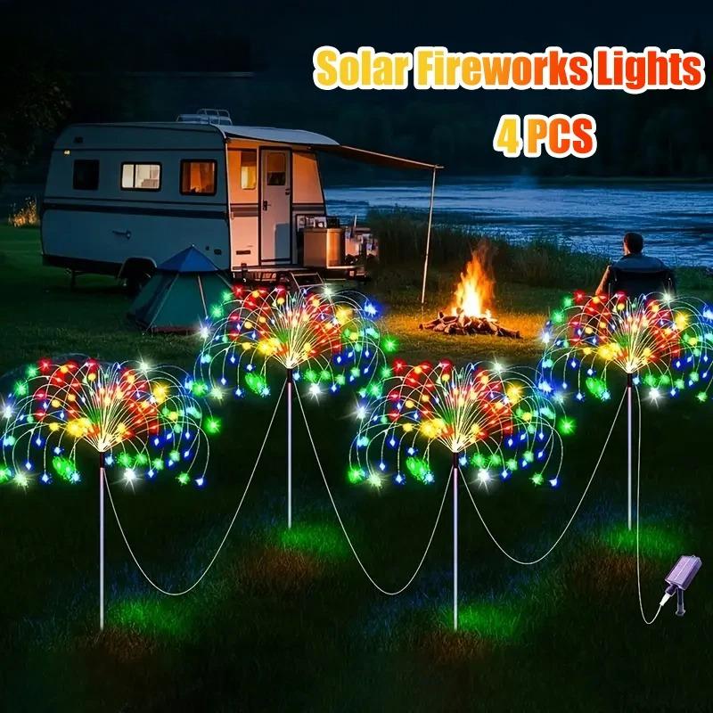 Solární LED světelná girlanda ohňostroj, 8 režimů svícení, vodotěsná, DIY solární venkovní dekorativní pohádková světla pro zahradu, trávníky, svatby