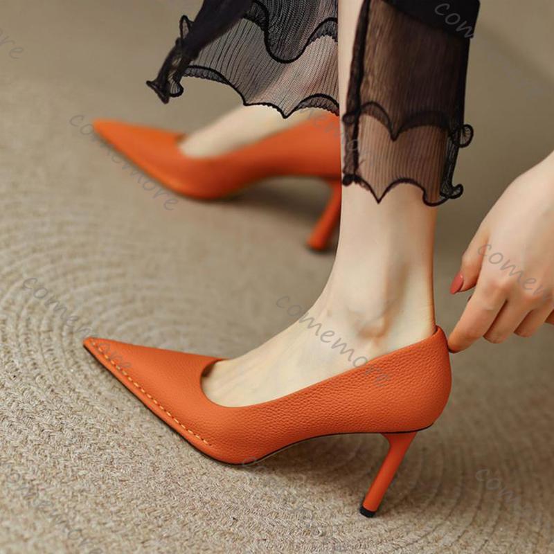 Fashion Comemore Spring Autumn Women High Heels Shoes Pointed Toe Shallow Pumps Dress Shoes for Women Fashion 6.5cm Chunky Heels Women