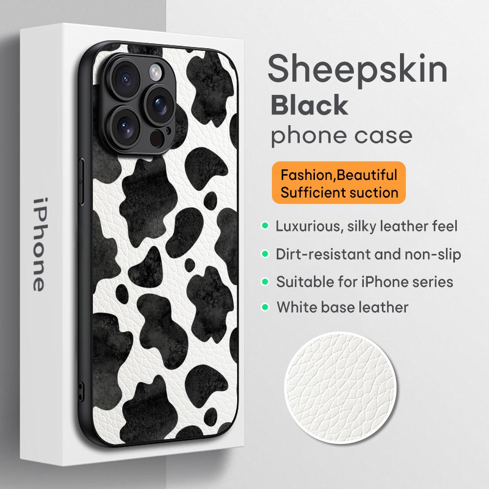Cow print cteative painting art pattern Phone Case For iPhone 16 15 14 13 12 11 Plus Pro Max Limited Black hard case Sheepskin
