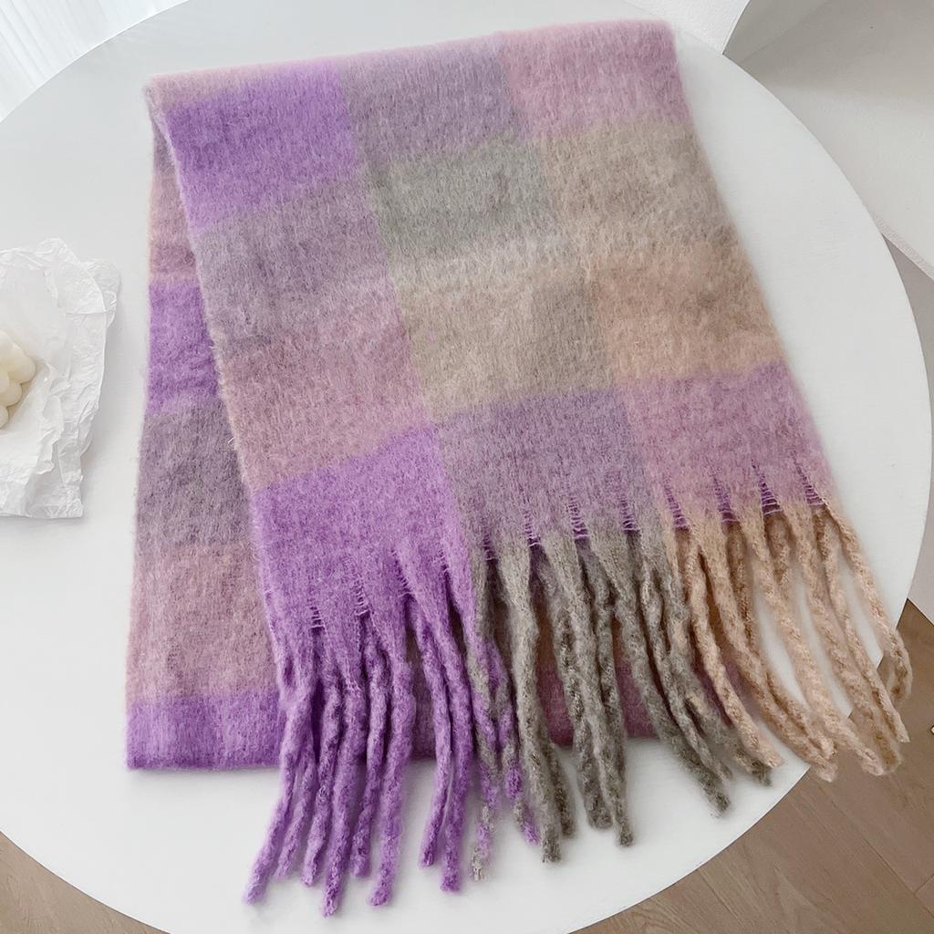 Neuer, atmosphärischer Kaschmir-Imitationsschal mit kariertem Quastenmuster für Damen im Herbst und Winter, mit verdicktem Samt und warmem Hals