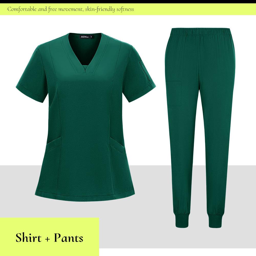 Dziecięcy Szpital Szybkoschnący Strój Pielęgniarski z Dekoltem w Serek - Zestaw Dwuczęściowy z Krótkim Rękawem