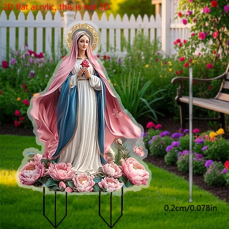 1pcs Traditional Style Virgin Mary 2D Acrylic Garden Courtyard Deco with Floral Floor Inserts - Home Meditatio Prayer Decoration