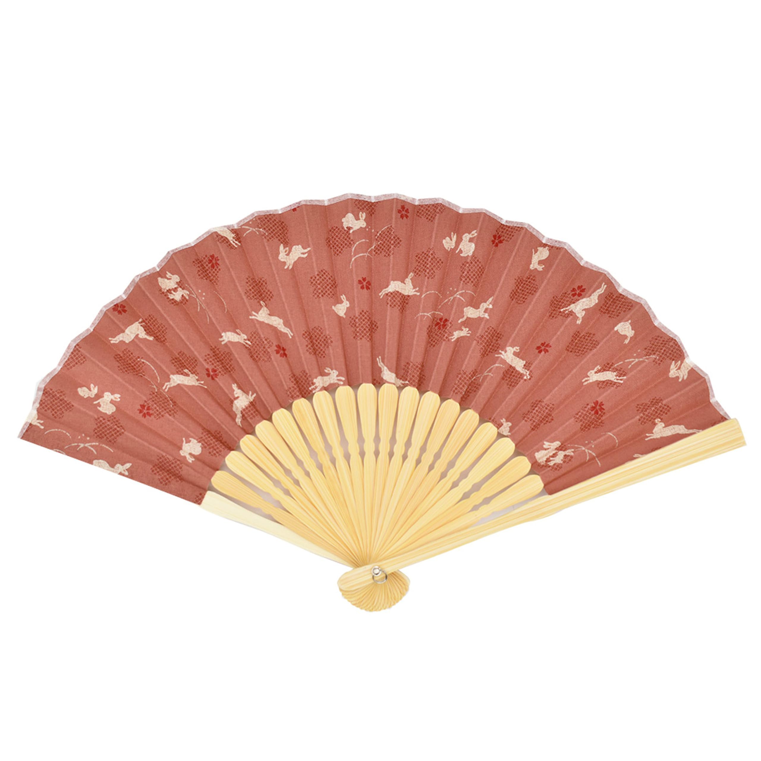 Onishi Kensei Sales Fabric Folding Cherry Blossom Rabbit Women s Fan, 20cm, Design, Pink,  Ripple  S16-LN04